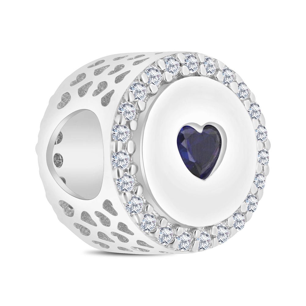 Sterling Silver 925 CHARM Rhodium Plated Embedded With Sapphire Corundum And White CZ