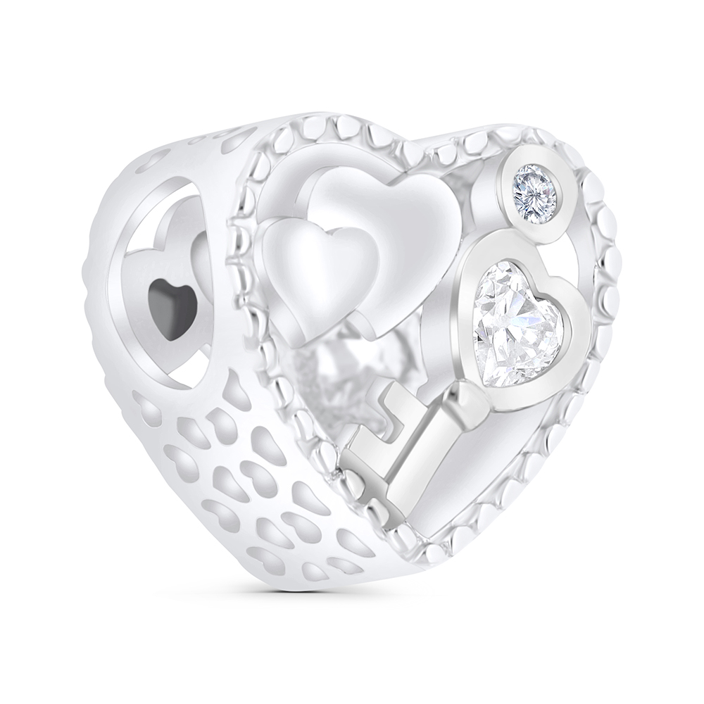 Sterling Silver 925 CHARM Rhodium Plated Embedded With White CZ