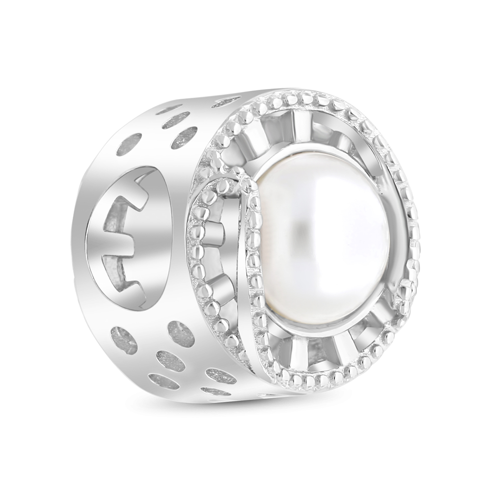 Sterling Silver 925 CHARM  Rhodium Plated Embedded With White Shell Pearl