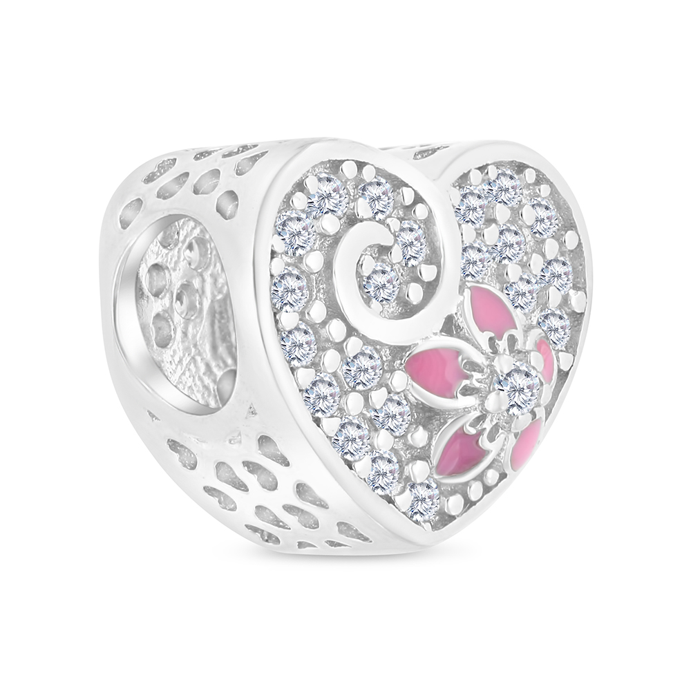 Sterling Silver 925 CHARM Rhodium Plated Embedded With White CZ