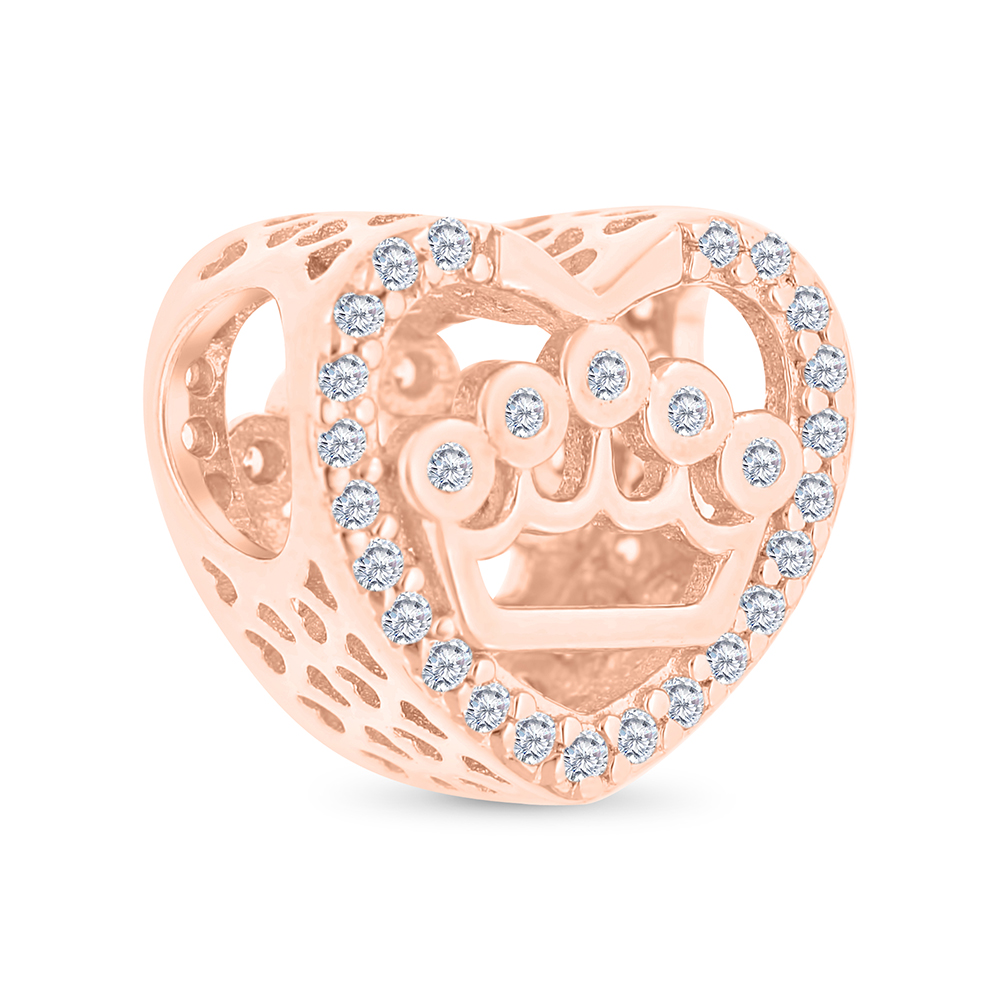 Sterling Silver 925 CHARM Rose Gold Plated Embedded With White CZ