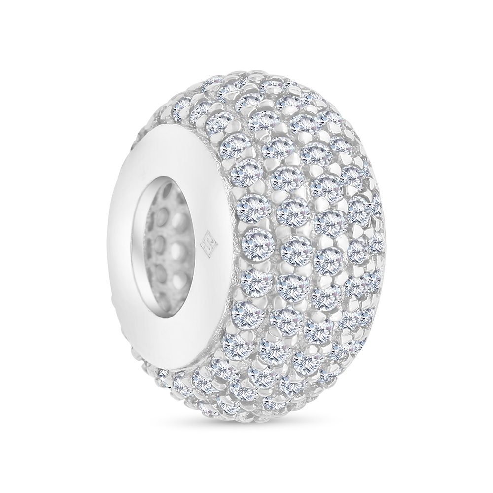 Sterling Silver 925 CHARM Rhodium Plated Embedded With White CZ