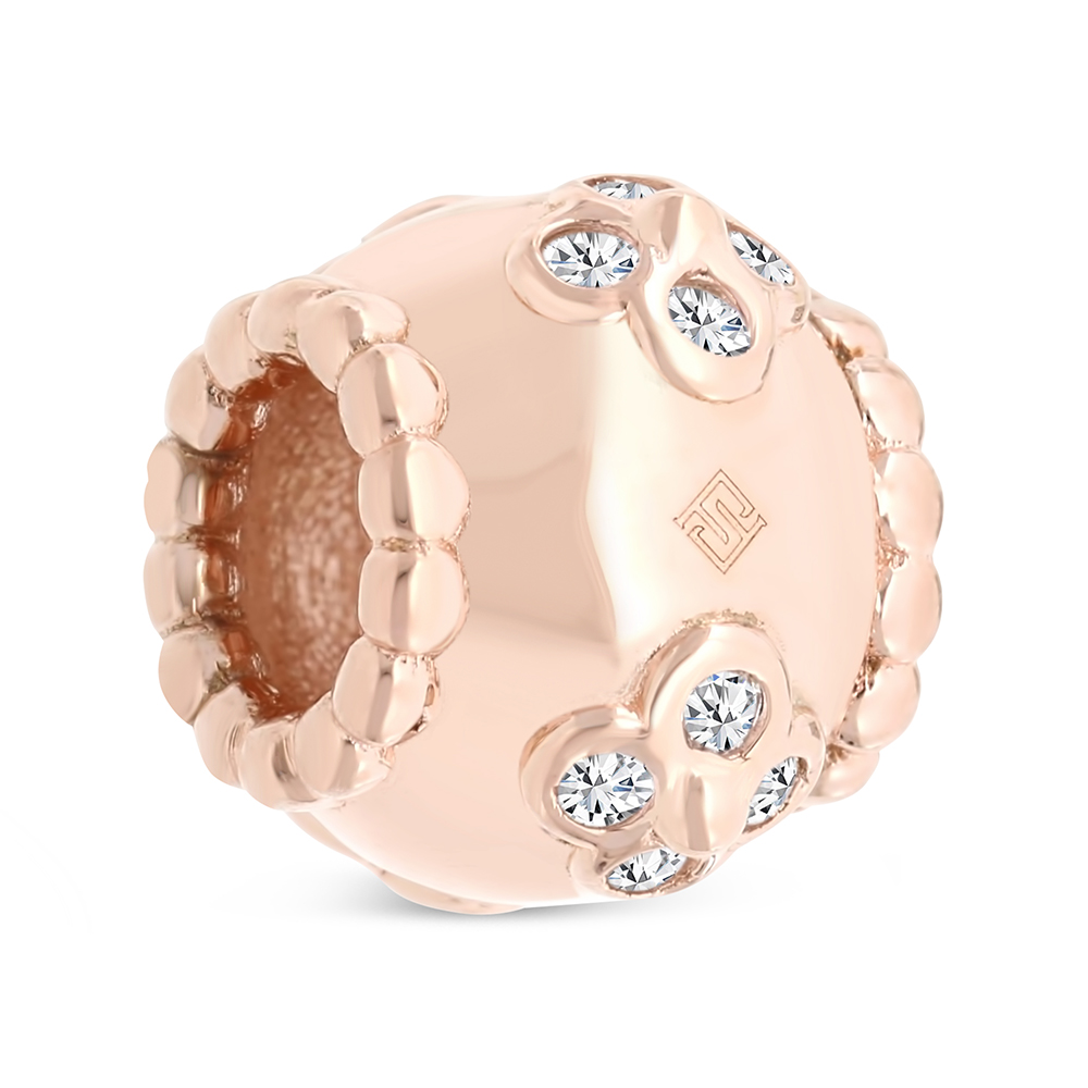 Sterling Silver 925 CHARM Rose Gold Plated Embedded With White CZ