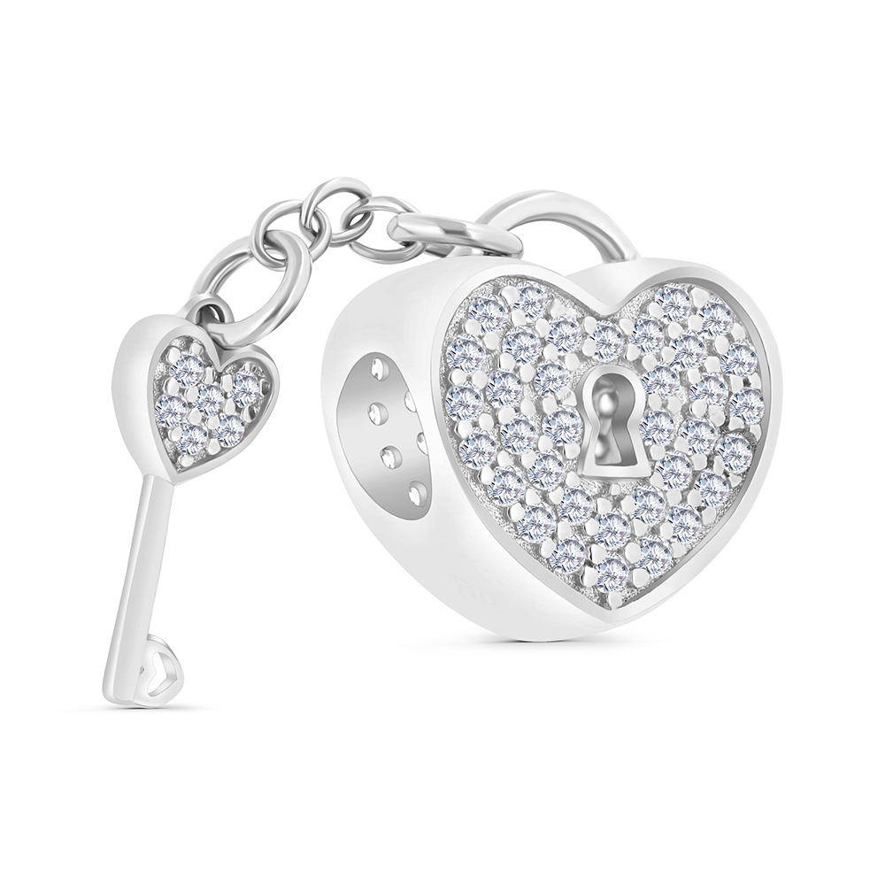 Sterling Silver 925 CHARM Rhodium Plated Embedded With White CZ