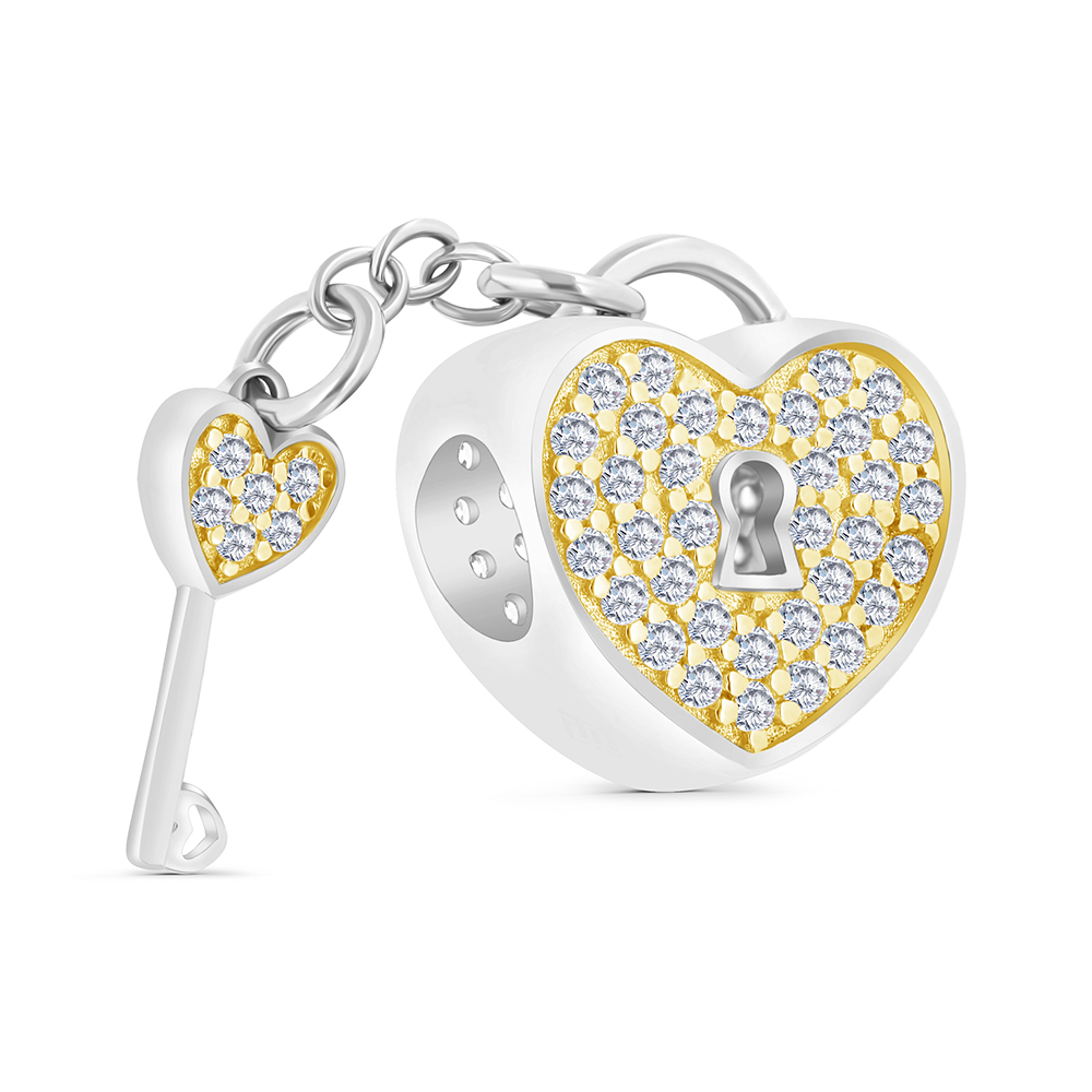 Sterling Silver 925 CHARM Rhodium And Gold Plated Embedded With White CZ