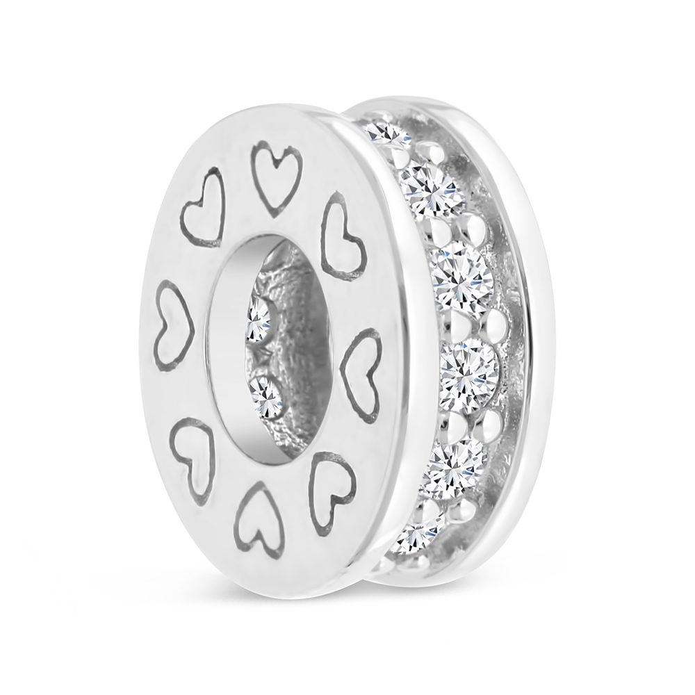 Sterling Silver 925 CHARM Rhodium Plated Embedded With White CZ