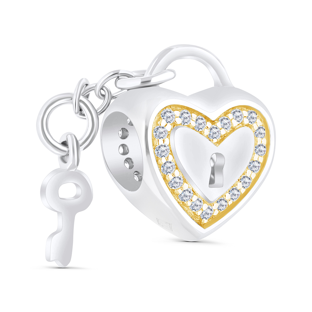 Sterling Silver 925 CHARM Rhodium And Gold Plated Embedded With White CZ