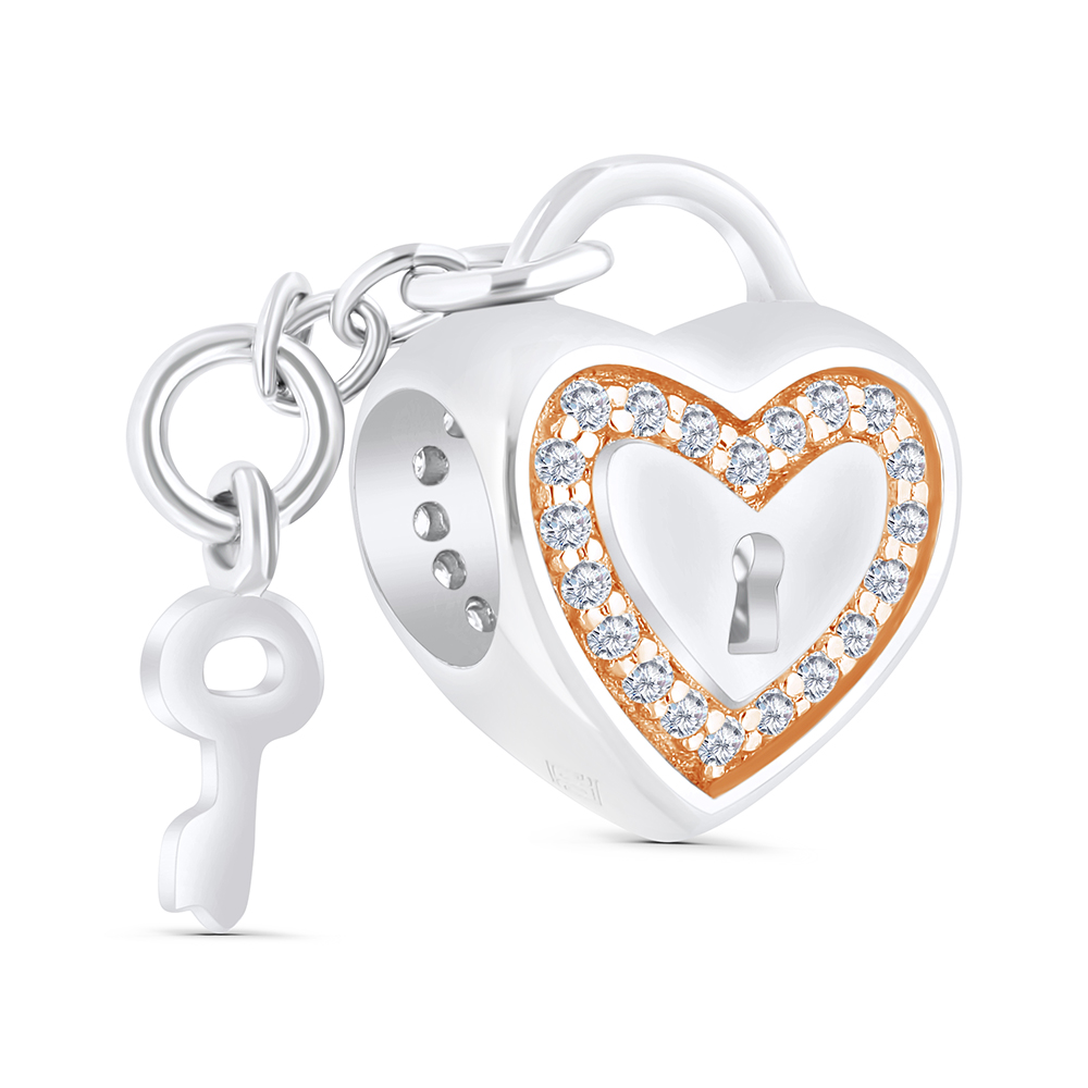 Sterling Silver 925 CHARM Rhodium And Rose Gold Plated Embedded With White CZ