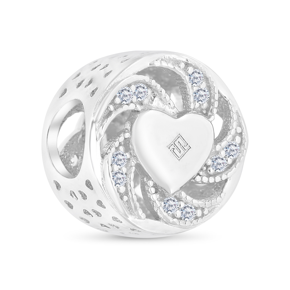 Sterling Silver 925 CHARM Rhodium Plated Embedded With White CZ