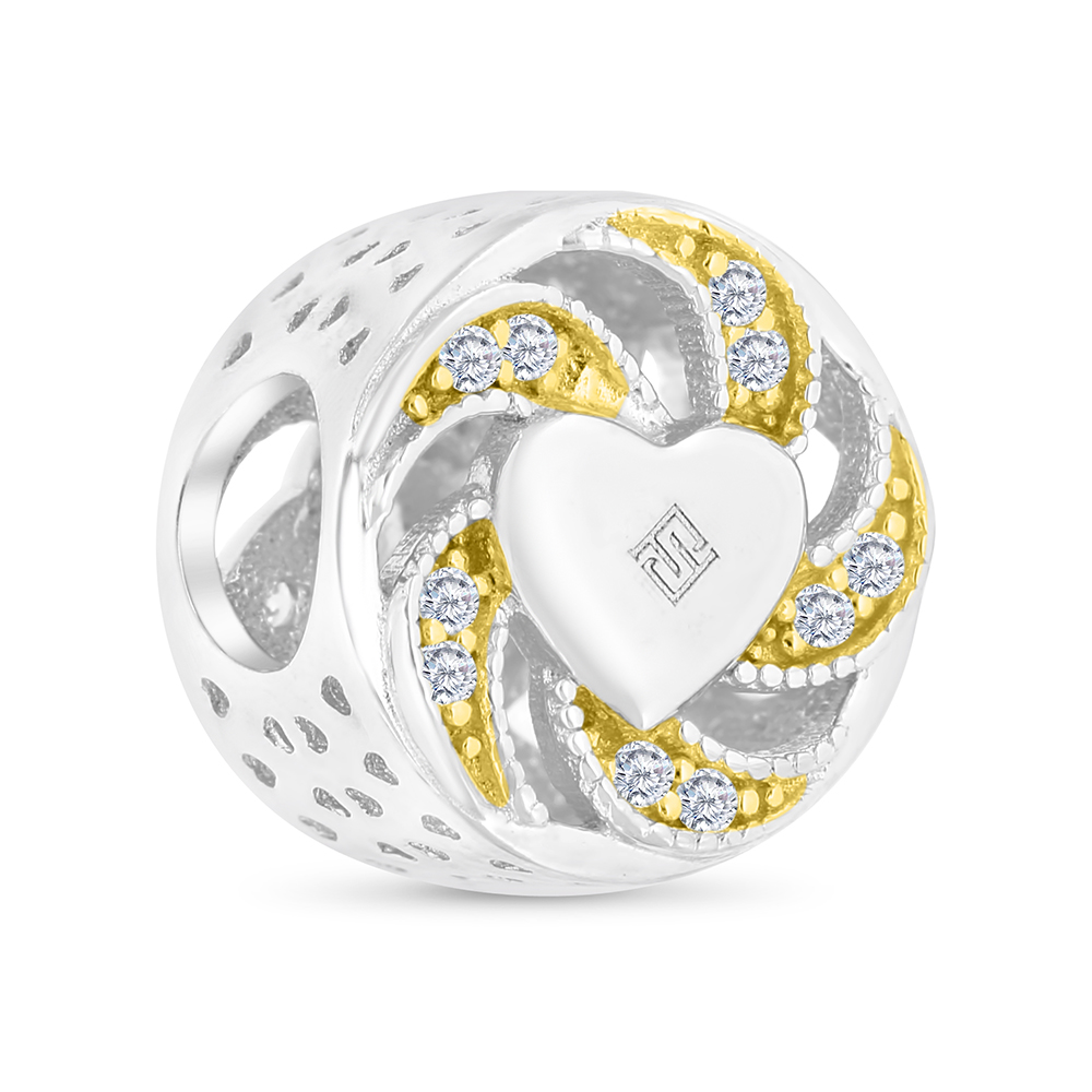 Sterling Silver 925 CHARM Rhodium And Gold Plated Embedded With White CZ