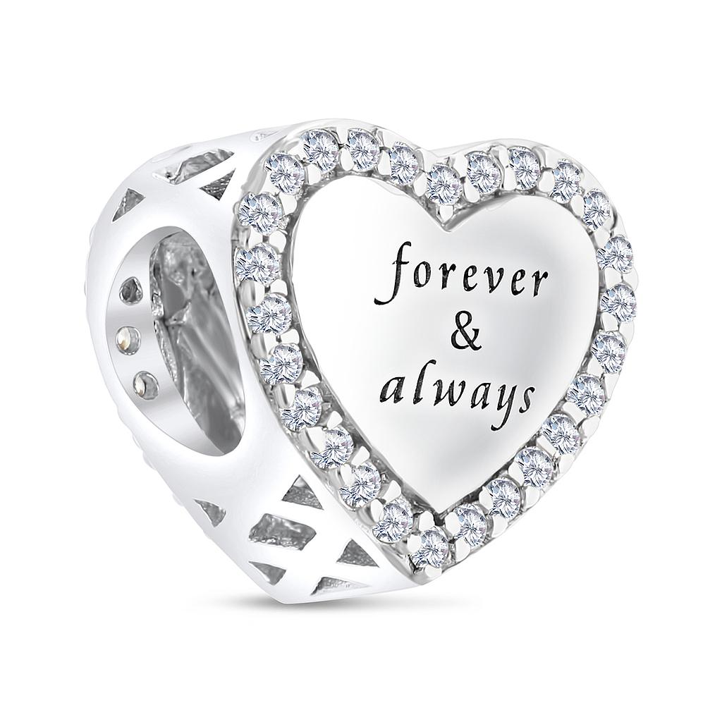 Sterling Silver 925 CHARM Rhodium Plated Embedded With White CZ