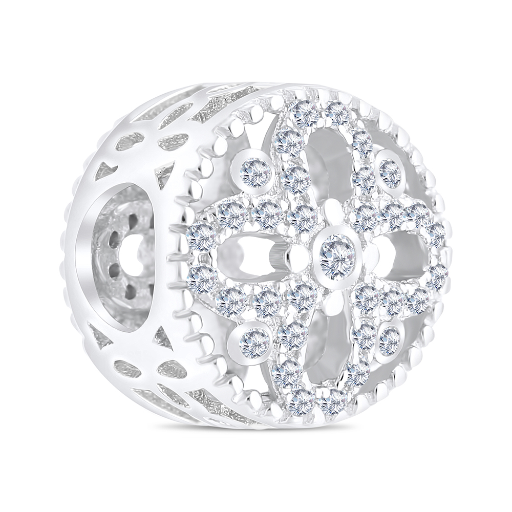 Sterling Silver 925 CHARM Rhodium Plated Embedded With White CZ