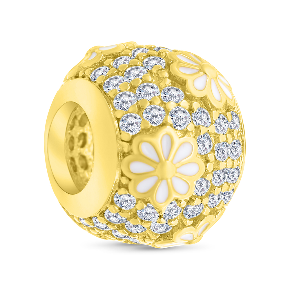 Sterling Silver 925 CHARM Gold Plated Embedded With White CZ