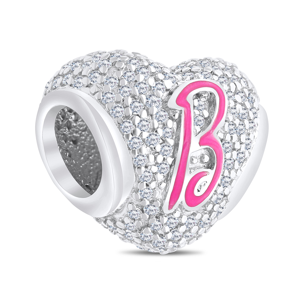 Sterling Silver 925 CHARM Rhodium Plated Embedded With White CZ