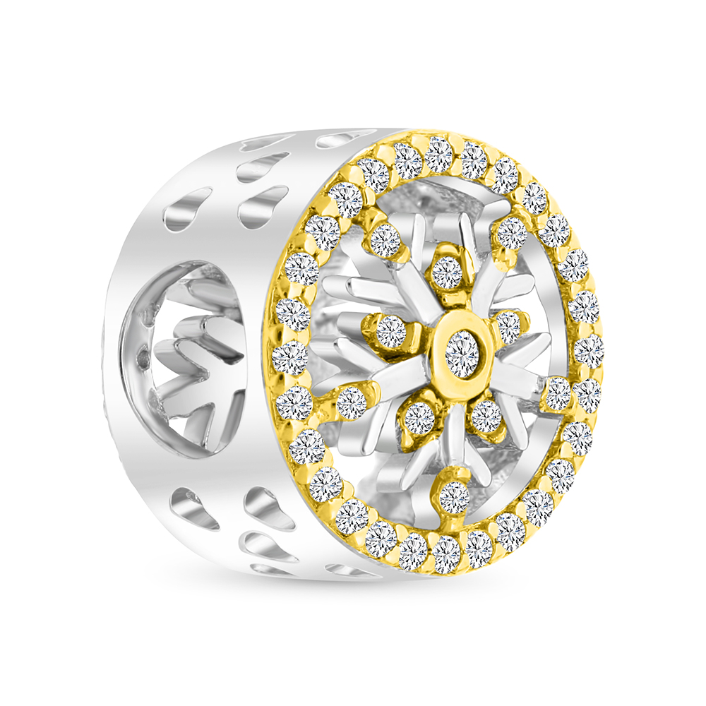 Sterling Silver 925 CHARM Rhodium And Gold Plated Embedded With White CZ