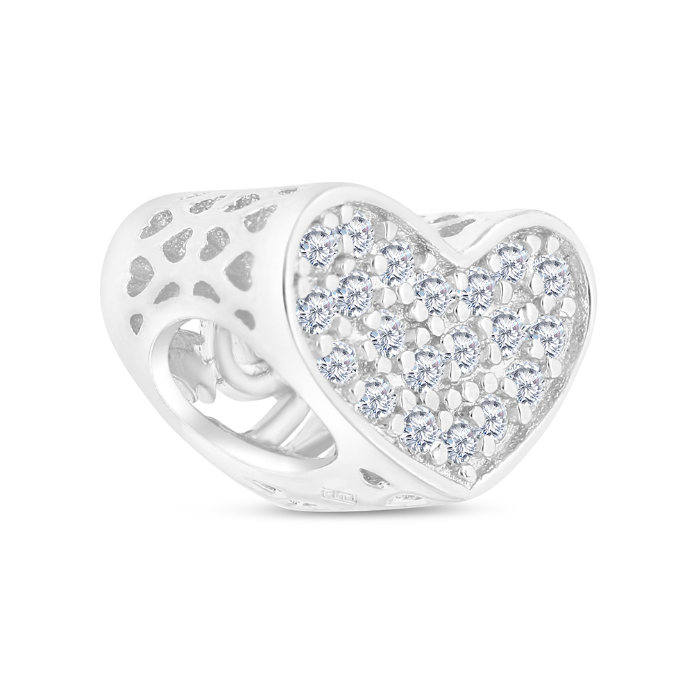 Sterling Silver 925 CHARM Rhodium Plated Embedded With White CZ