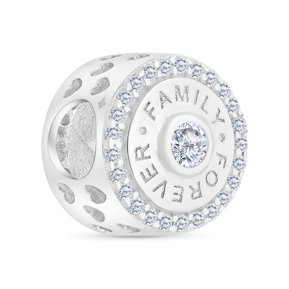 Sterling Silver 925 CHARM Rhodium Plated Embedded With White CZ