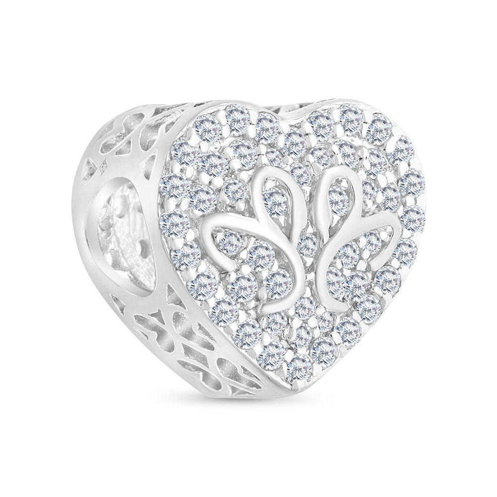 Sterling Silver 925 CHARM Rhodium Plated Embedded With White CZ