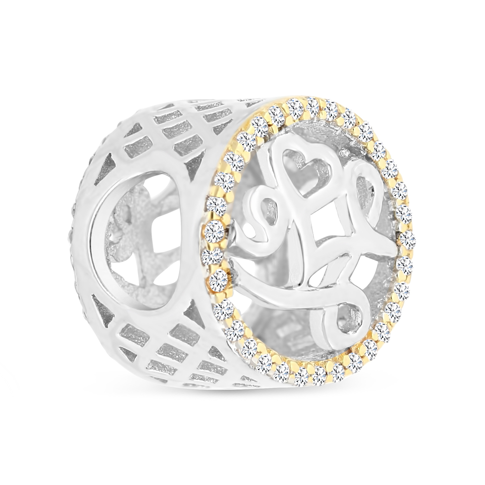 Sterling Silver 925 CHARM Rhodium And Gold Plated Embedded With  White CZ