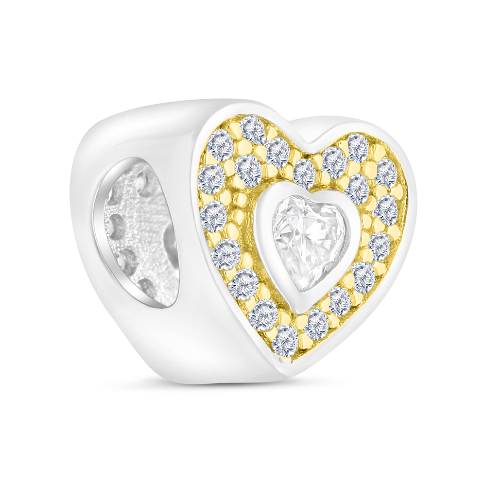 Sterling Silver 925 CHARM Rhodium And Gold Plated Embedded With  White CZ