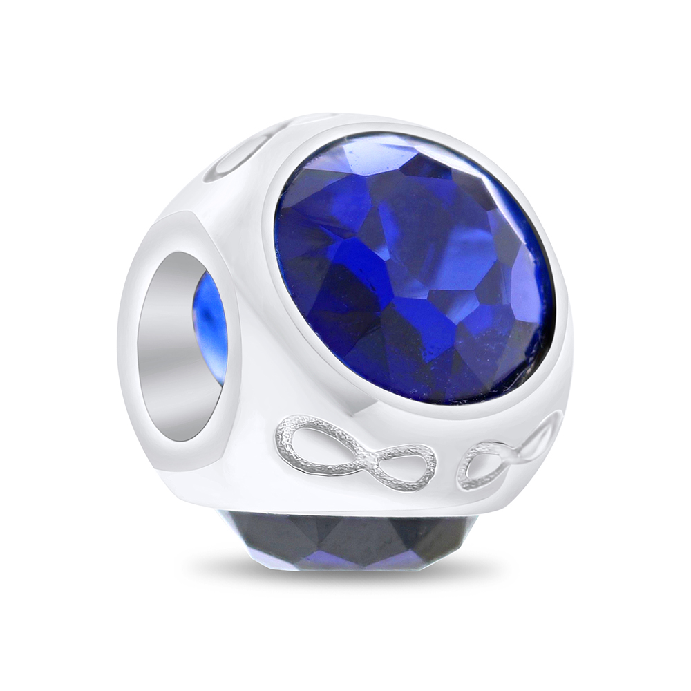 Sterling Silver 925 CHARM Rhodium Plated Embedded With Sapphire Corundum