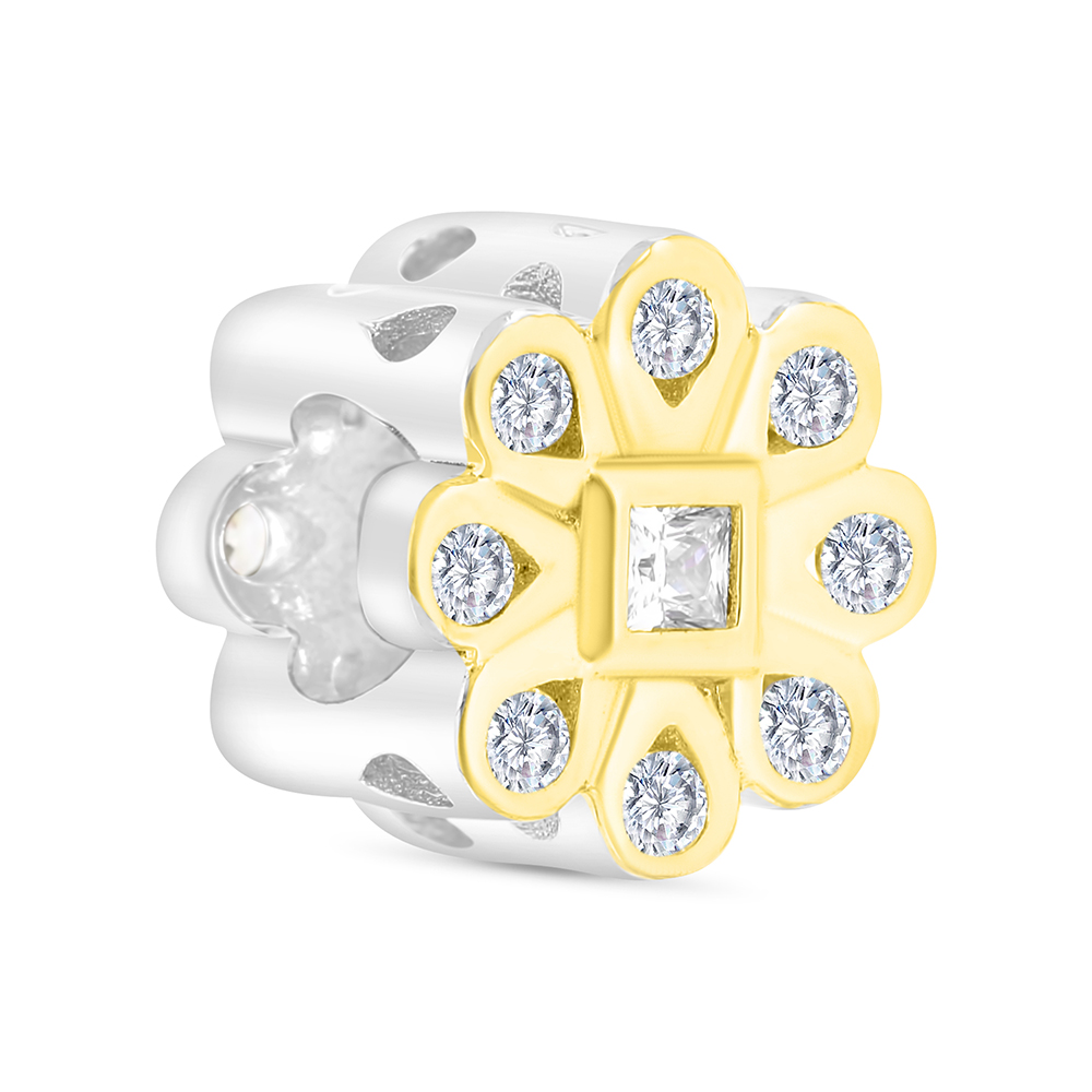 Sterling Silver 925 CHARM Rhodium And Gold Plated Embedded With White CZ