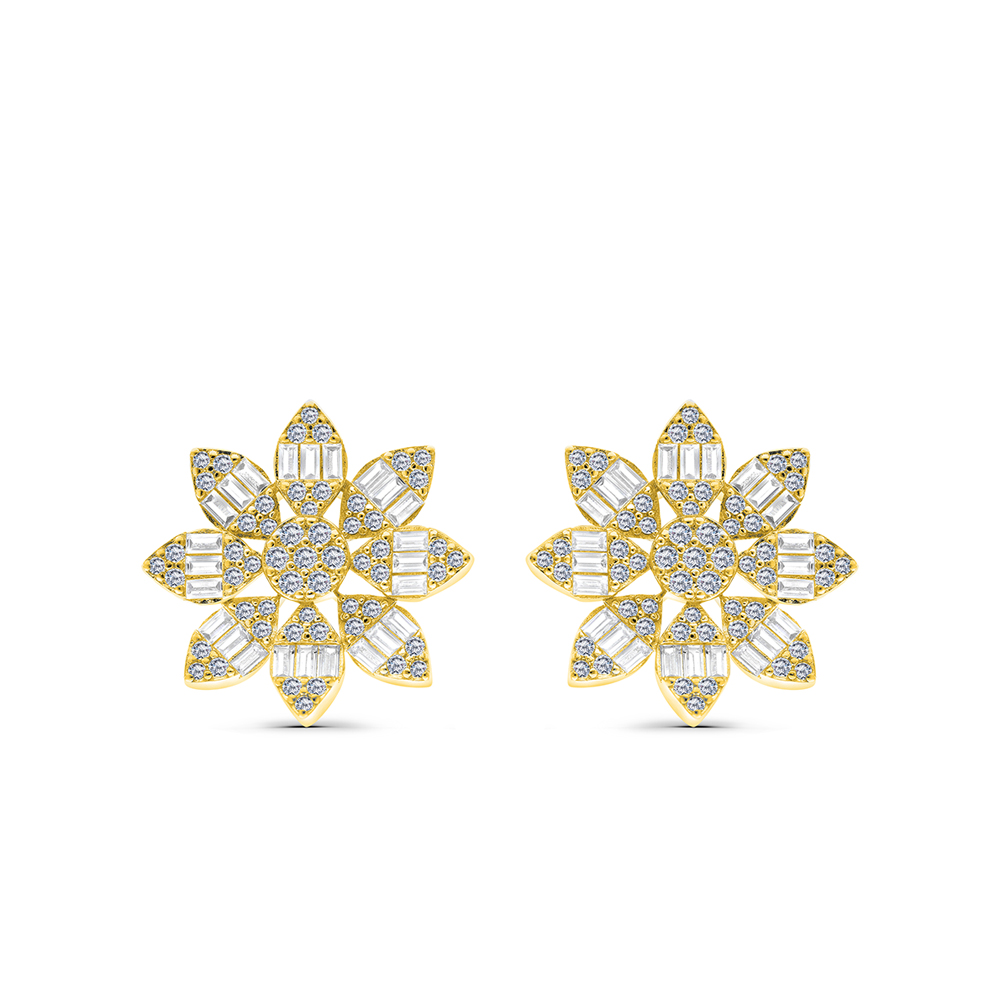 Sterling Silver 925 Earring Gold Plated Embedded With White CZ