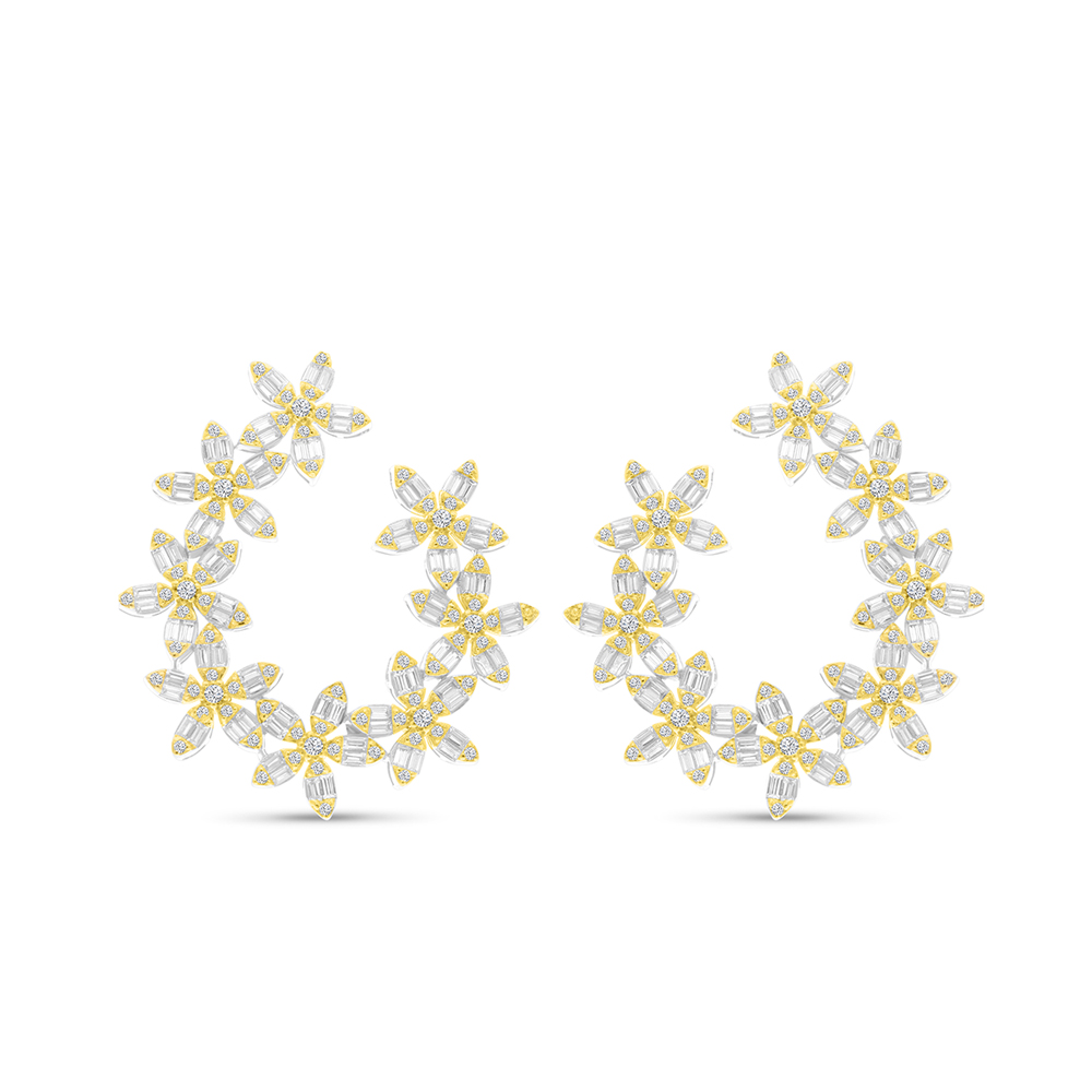 Sterling Silver 925 Earring Rhodium And Gold Plated Embedded With White CZ