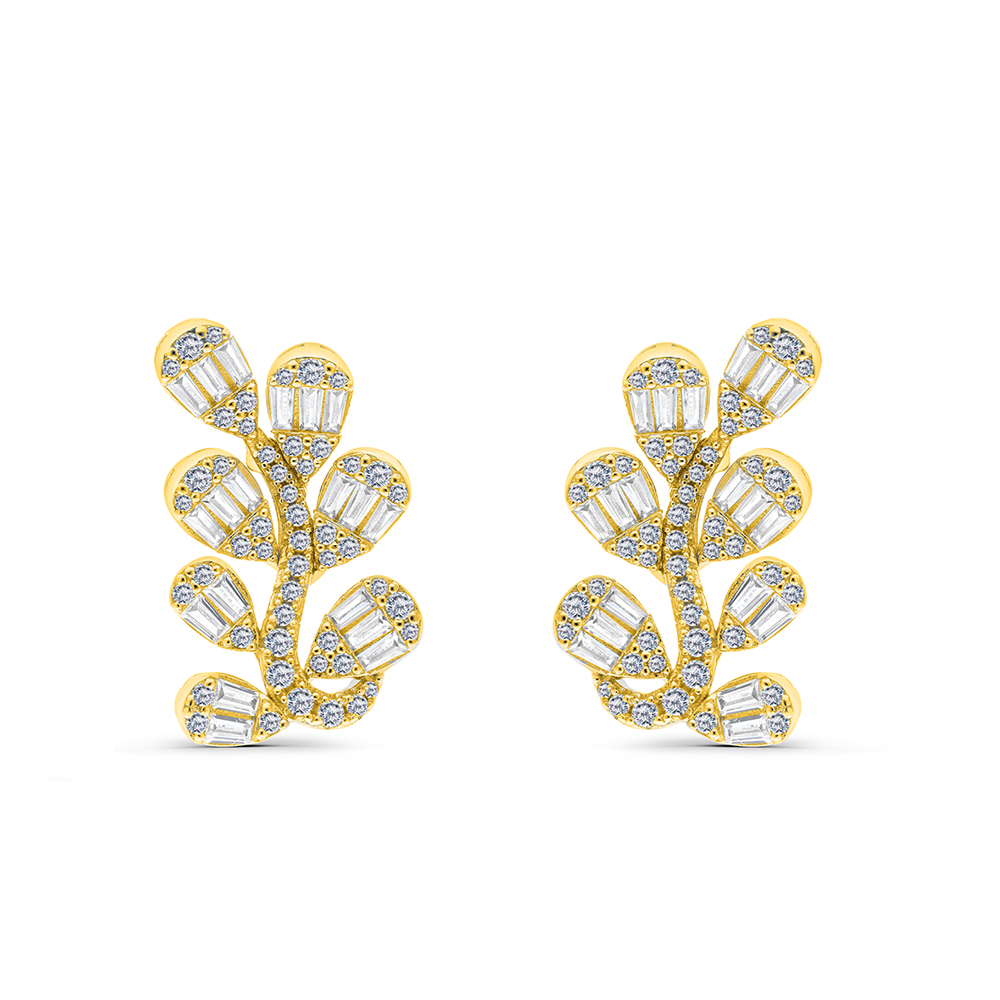 Sterling Silver 925 Earring Gold Plated Embedded With White CZ