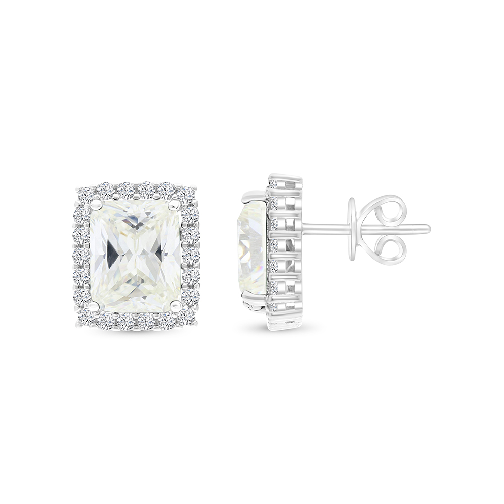 Sterling Silver 925 Earring Rhodium Plated Embedded With Yellow Zircon And White CZ