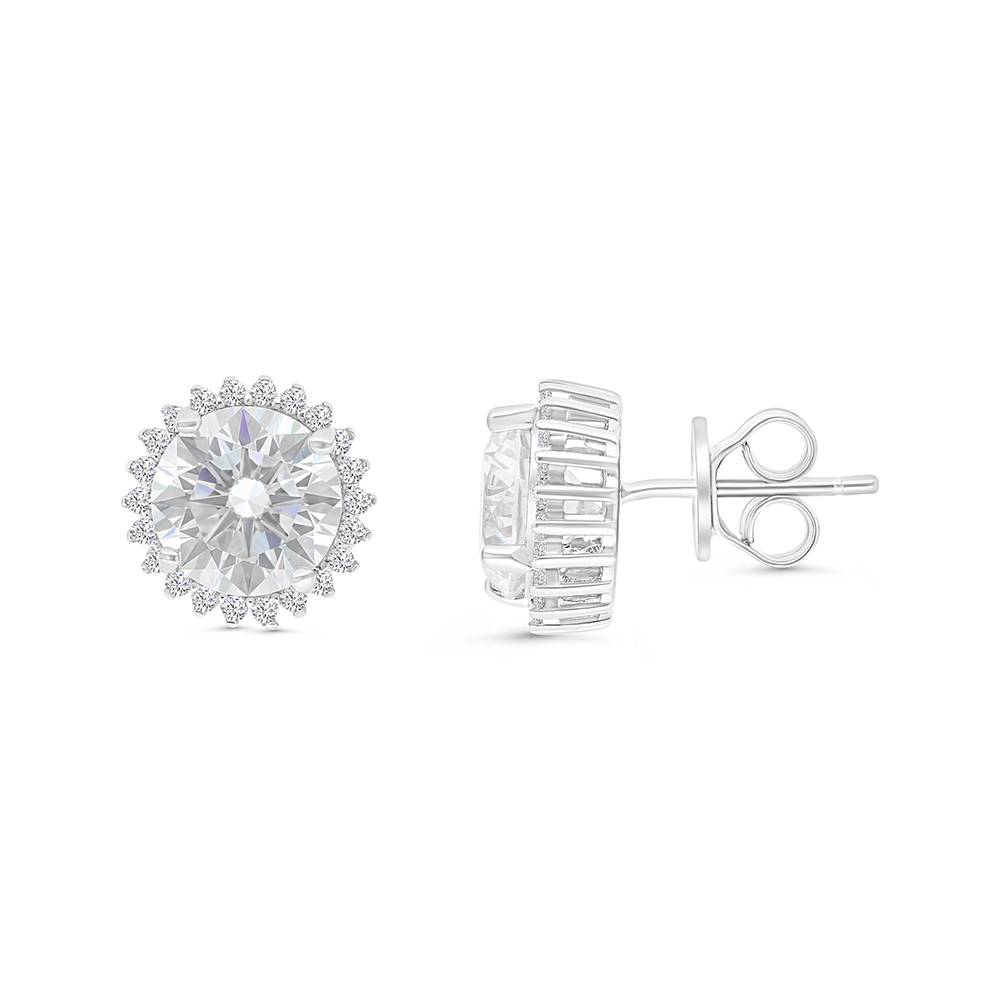 Sterling Silver 925 Earring Rhodium Plated Embedded With Yellow Zircon And White CZ