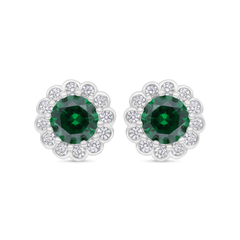 Sterling Silver 925 Earring Rhodium Plated Embedded With Emerald Zircon 