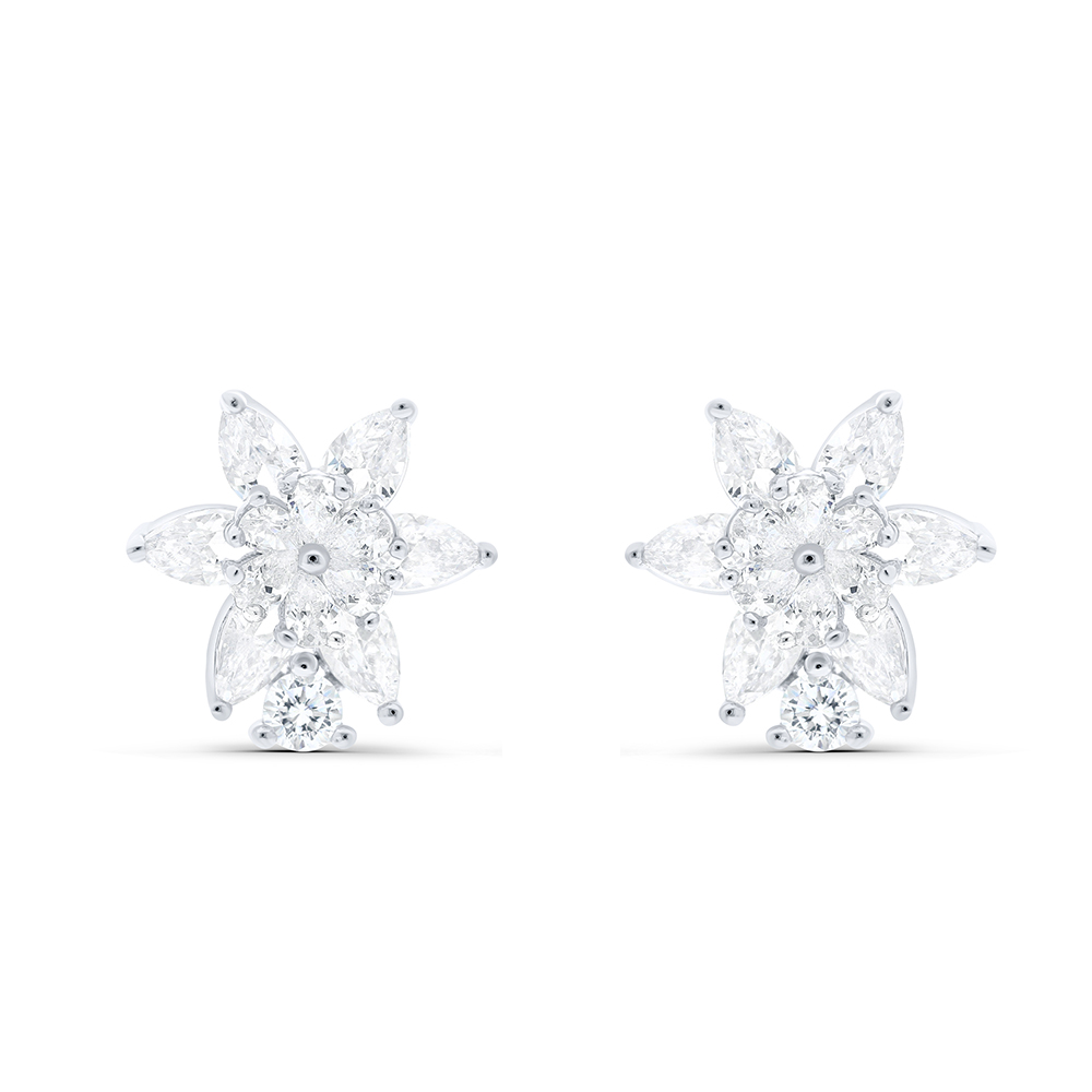 Sterling Silver 925 Earring Rhodium Plated Embedded With White CZ