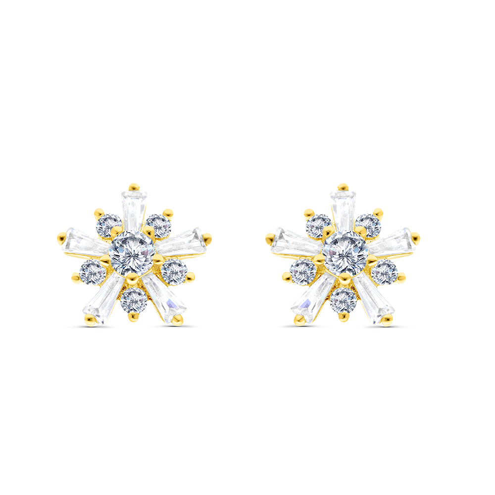 Sterling Silver 925 Earring Gold Plated Embedded With White CZ