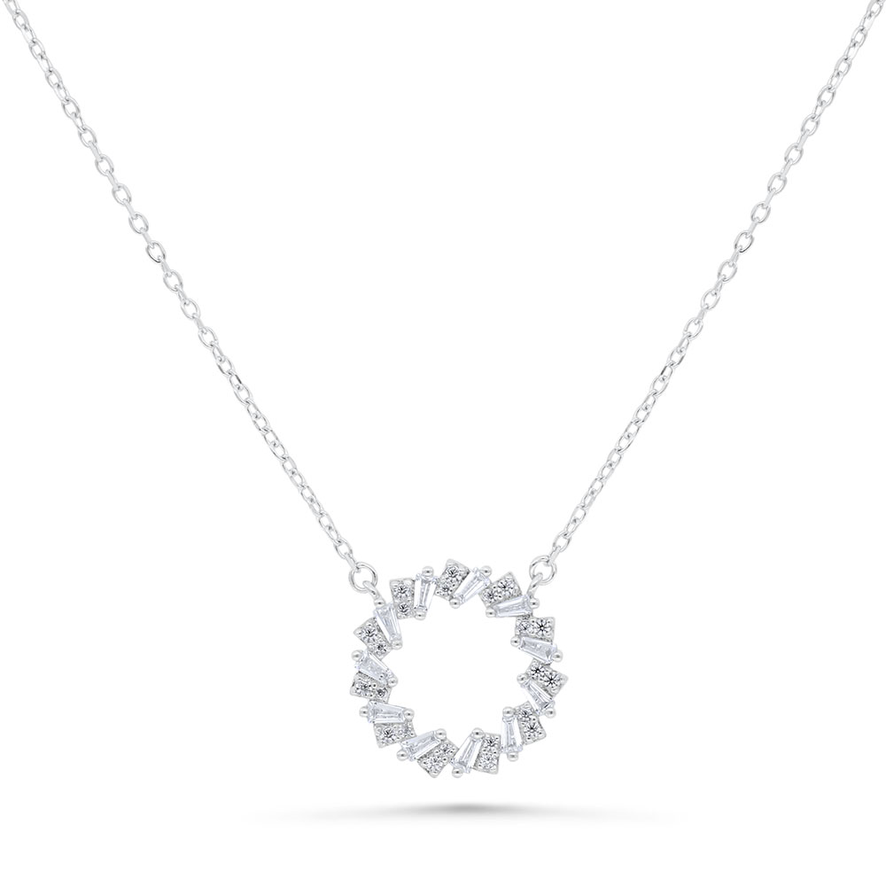 Sterling Silver 925 Necklace Rhodium Plated Embedded With White Zircon