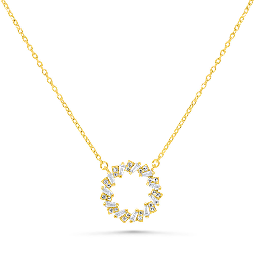 Sterling Silver 925 Necklace Gold Plated Embedded With White Zircon