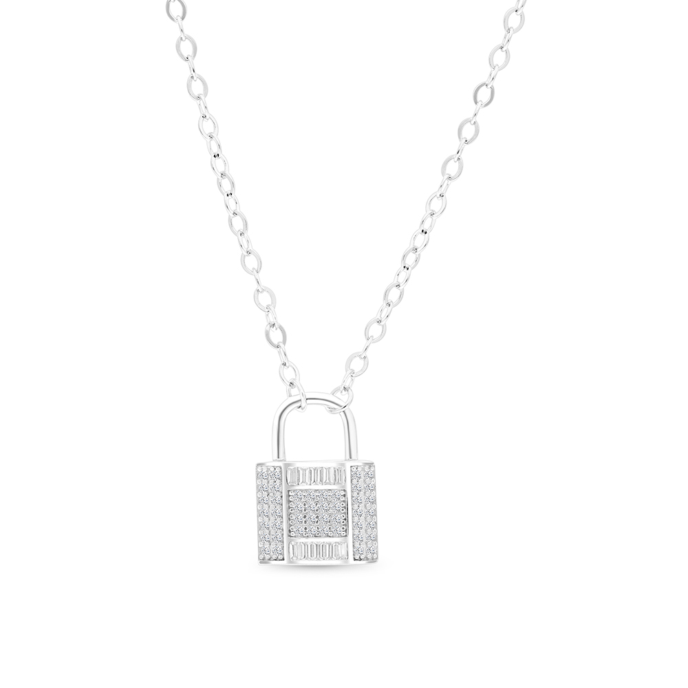 Sterling Silver 925 Necklace Rhodium Plated Embedded With White CZ