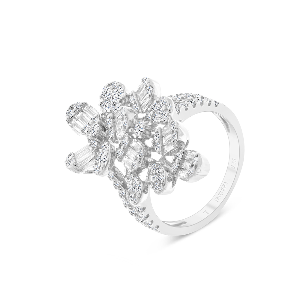 Sterling Silver 925 Ring Rhodium Plated Embedded With White CZ