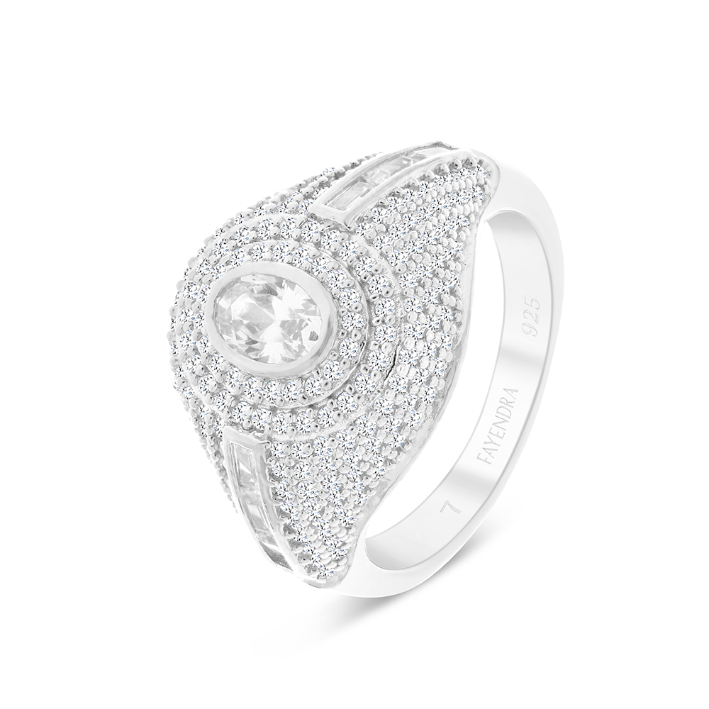 Sterling Silver 925 Ring Rhodium Plated Embedded With White CZ