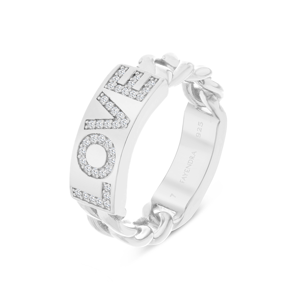 Sterling Silver 925 Ring Rhodium Plated Embedded With White CZ