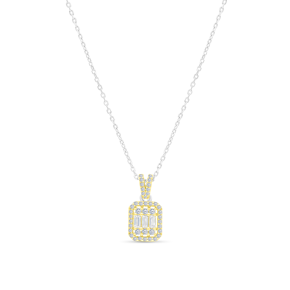 Sterling Silver 925 Necklace Rhodium And Gold Plated Embedded With White CZ