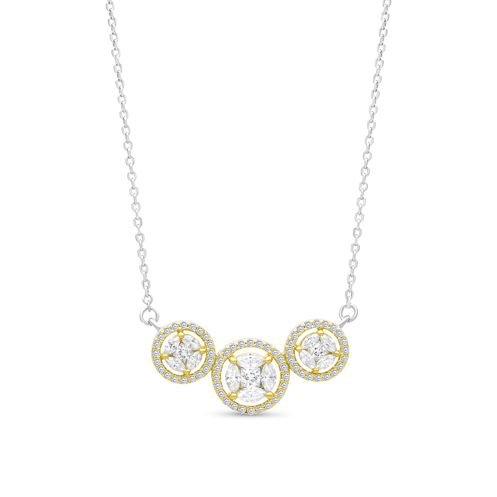 Sterling Silver 925 Necklace Rhodium And Gold Plated Embedded With White CZ