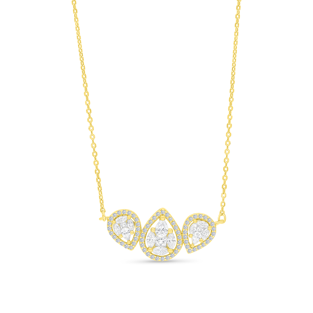 Sterling Silver 925 Necklace Gold Plated Embedded With White CZ