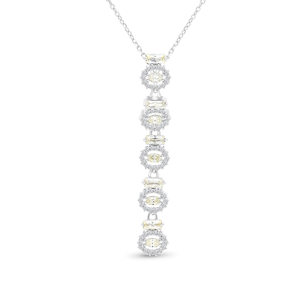 Sterling Silver 925 Necklace Rhodium Plated Embedded With Yellow Zircon And White CZ