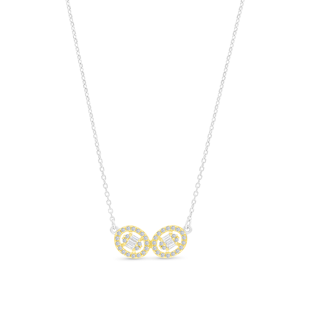 Sterling Silver 925 Necklace Rhodium And Gold Plated Embedded With White CZ