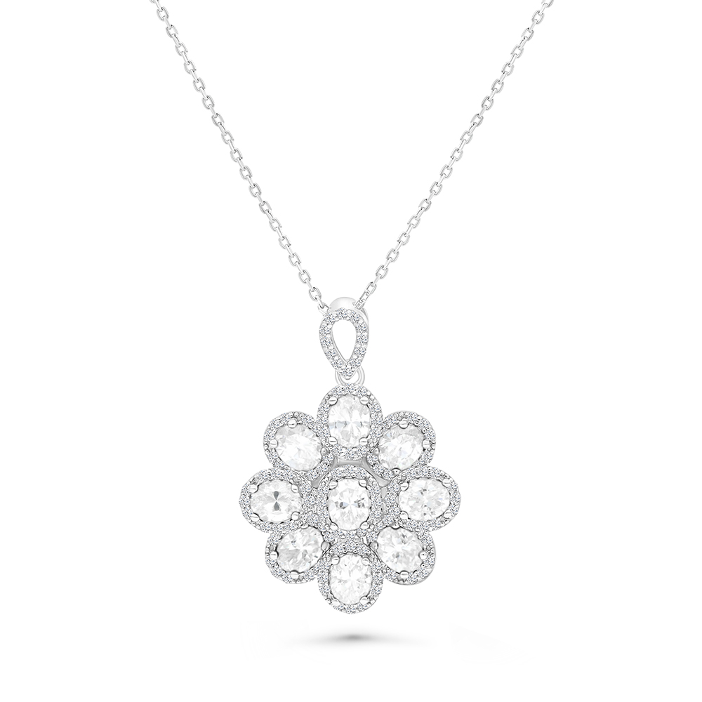 Sterling Silver 925 Necklace Rhodium Plated Embedded With Yellow Zircon And White CZ