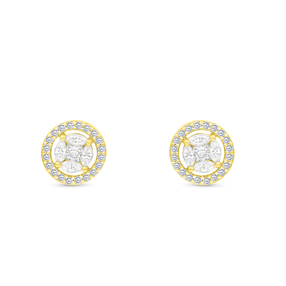 Sterling Silver 925 Earring Gold Plated Embedded With White CZ