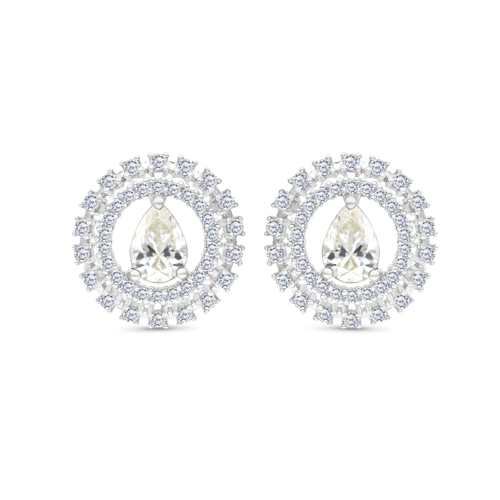 Sterling Silver 925 Earring Rhodium Plated Embedded With Yellow Zircon And White CZ