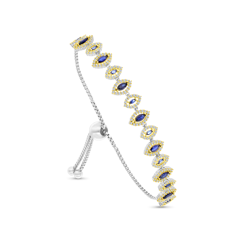 Sterling Silver 925 Bracelet Rhodium And Gold Plated Embedded With Sapphire Corundum And White CZ