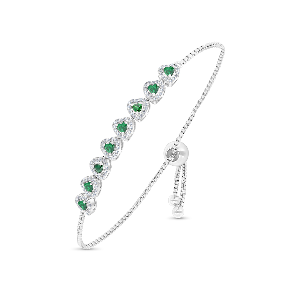 Sterling Silver 925 Bracelet Rhodium Plated Embedded With Emerald Zircon And White CZ